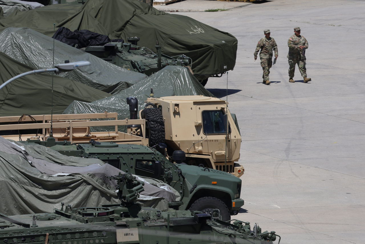 Military vehicles are seen parked at the US military base in Dongducheon, Gyeonggi Province, in this photo taken on July 10. Yonhap